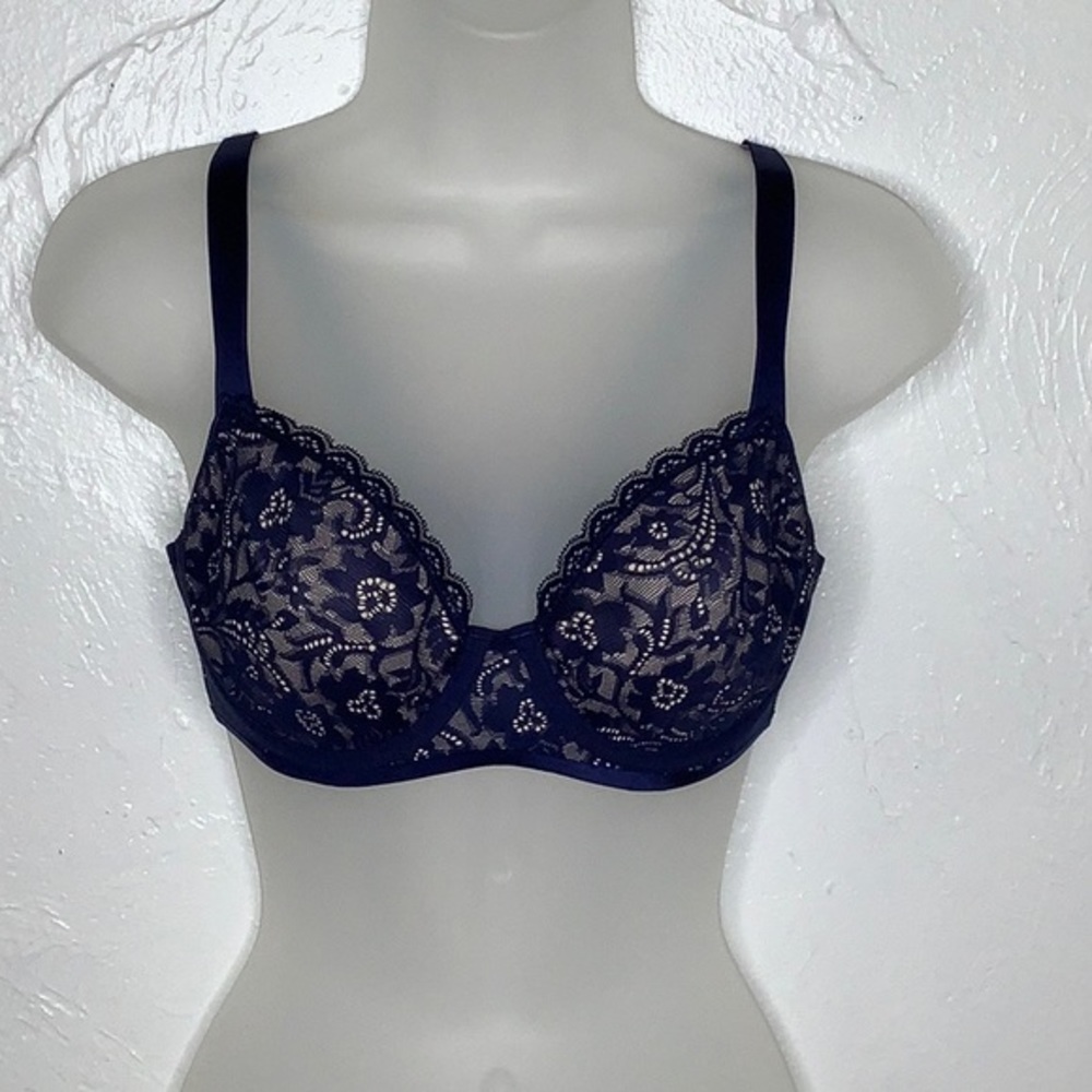 Soma Enticing lift full coverage navy & nude Lace mesh bra size 34B EUC